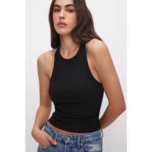 Good American Micro Rib Crewneck Tank in Black, Size XL